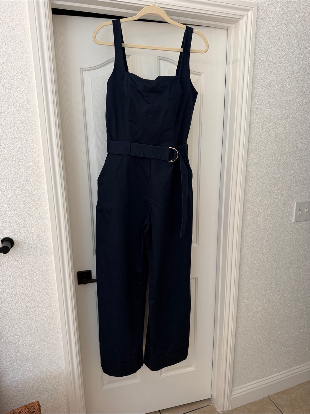 Abercrombie & Fitch Navy Sleeveless Belted Wide-Leg Jumpsuit